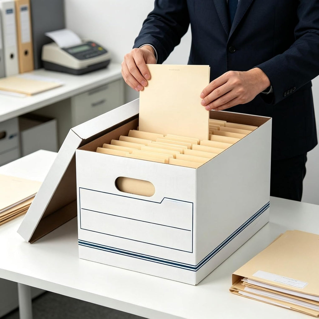File Box with Lids 10 Pack White Cardboard Letter/Legal Size Storage Box