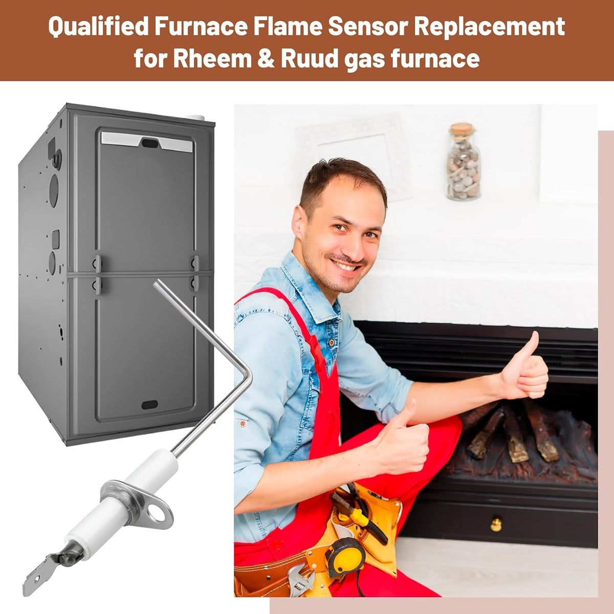 62-23543-01 Flame Sensor for Rheem & Ruud Furnace - Furnace Flame Sensor Replacement Compatible with 62-23543-02, 62-23543-03, 62-23543-04 (2 Pack)