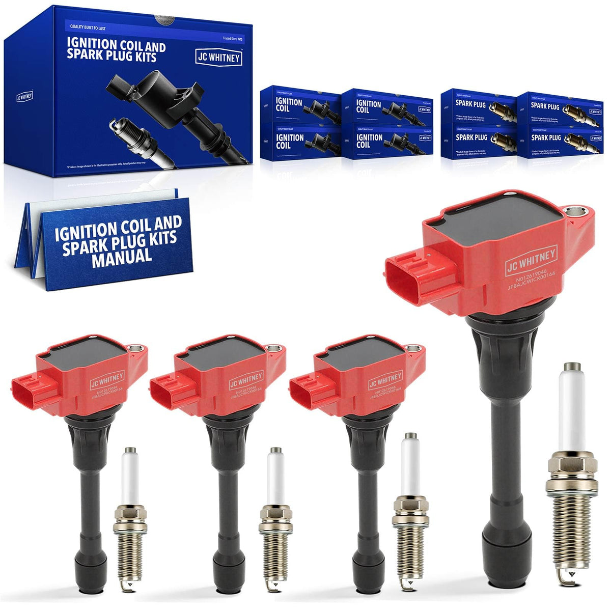 JC Whitney 4pcs Ignition Coils & 4pcs Iridium Spark Plugs Kit