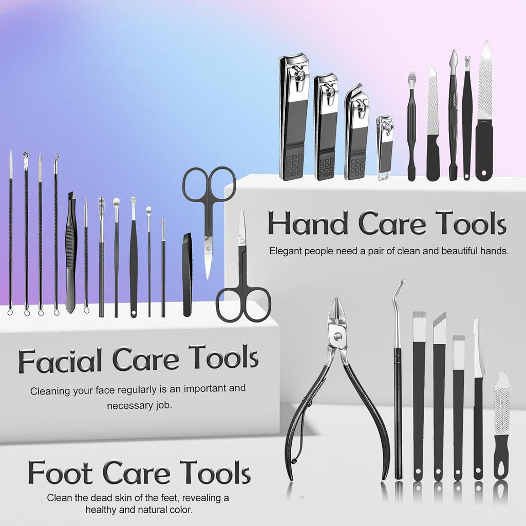 Manicure Pedicure Kit Professional 30pcs Complete Nail Care kit，fingernail and toenail Clippers and Manicure kit for