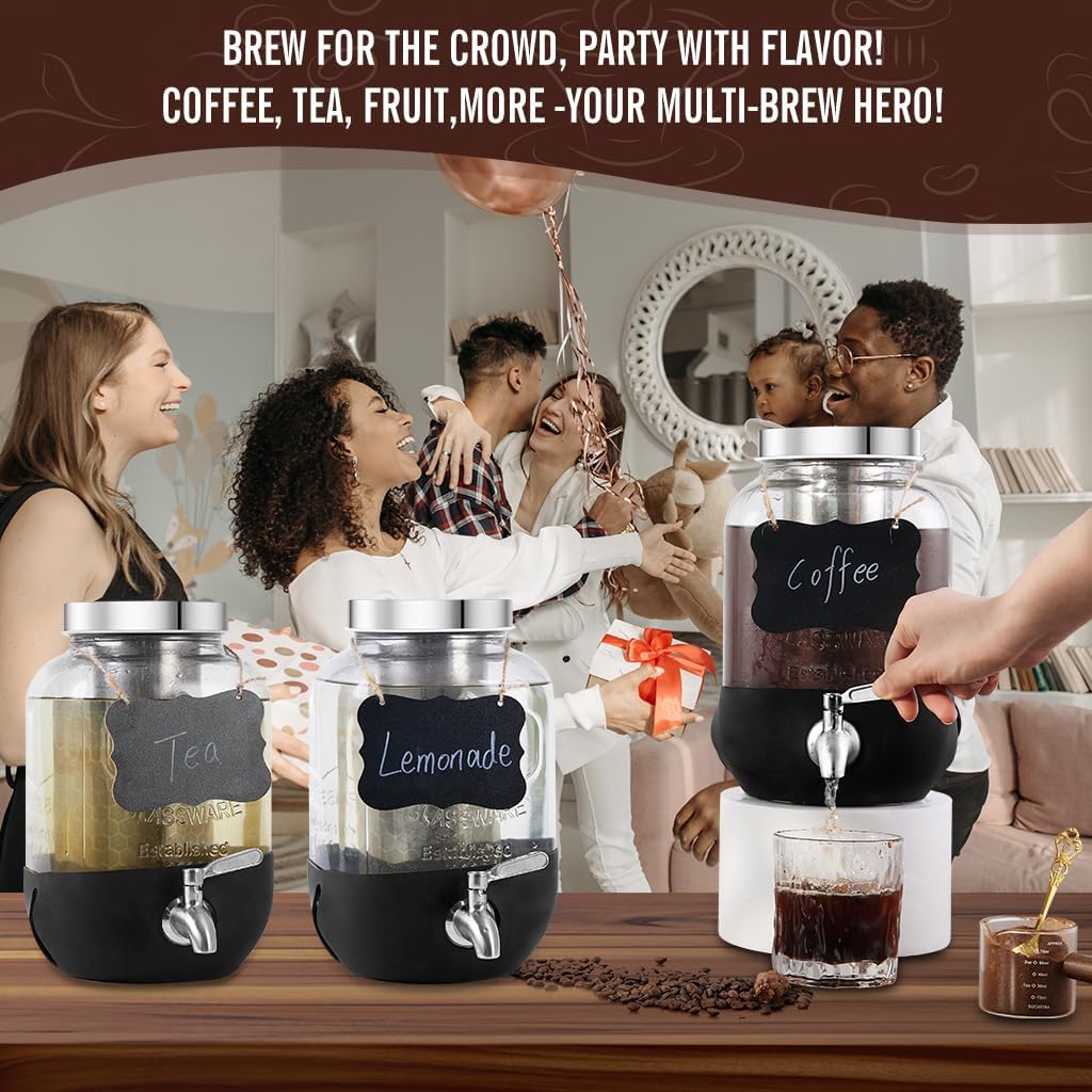 Cold Brew Coffee Maker, 1 Gallon Iced Coffee Maker With Stainless Steel Filter, Heavy Duty Glass Cold Brew Pitcher