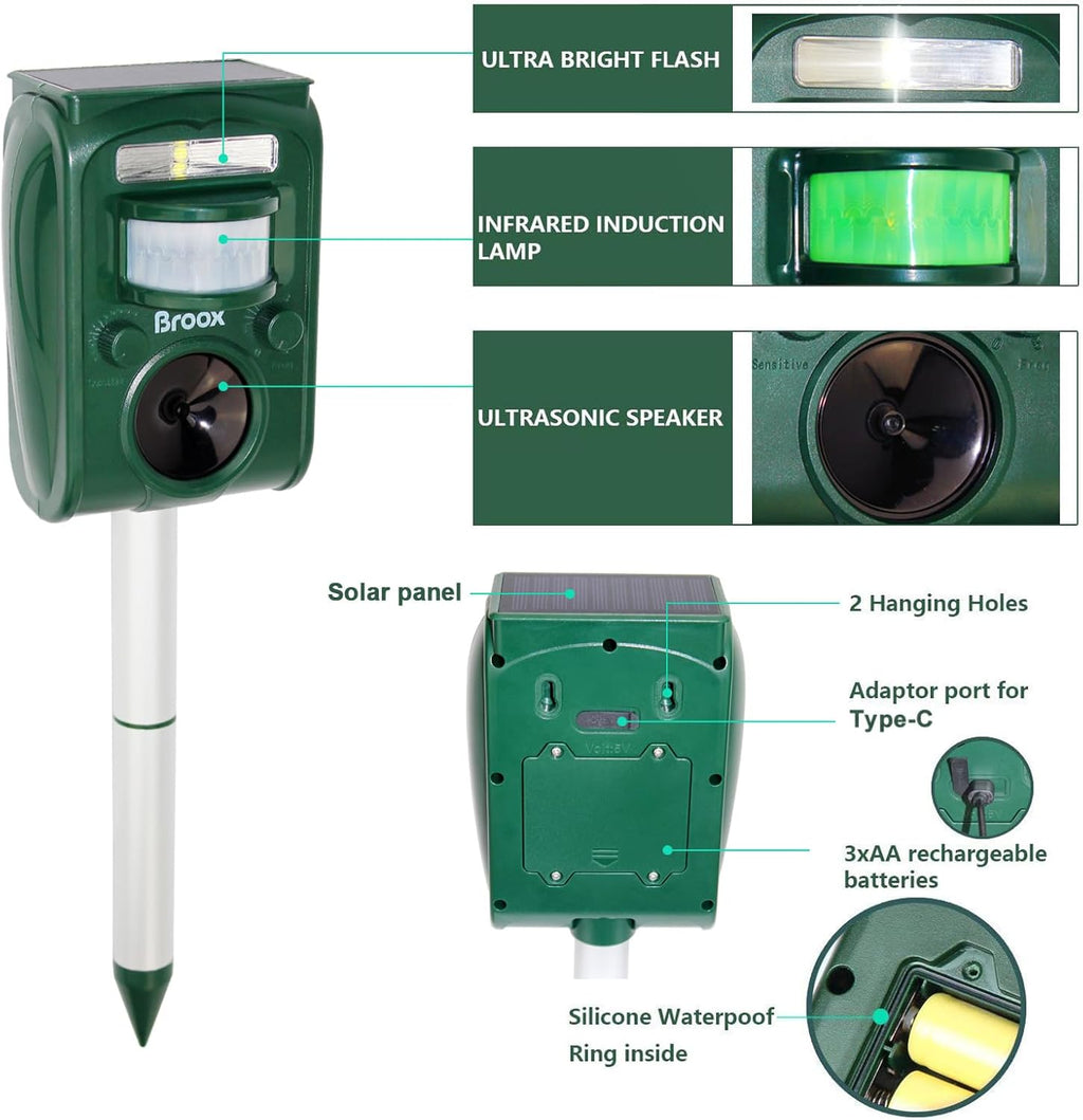 2026 Upgraded Solar Animal Repellent, Cat Repellent Outdoor, Squirrel Repellent, Deer Repellent, Ultrasonic pest