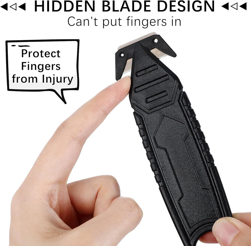 10 Pcs Safety Box Cutter with Concealed Blade Opener, Black