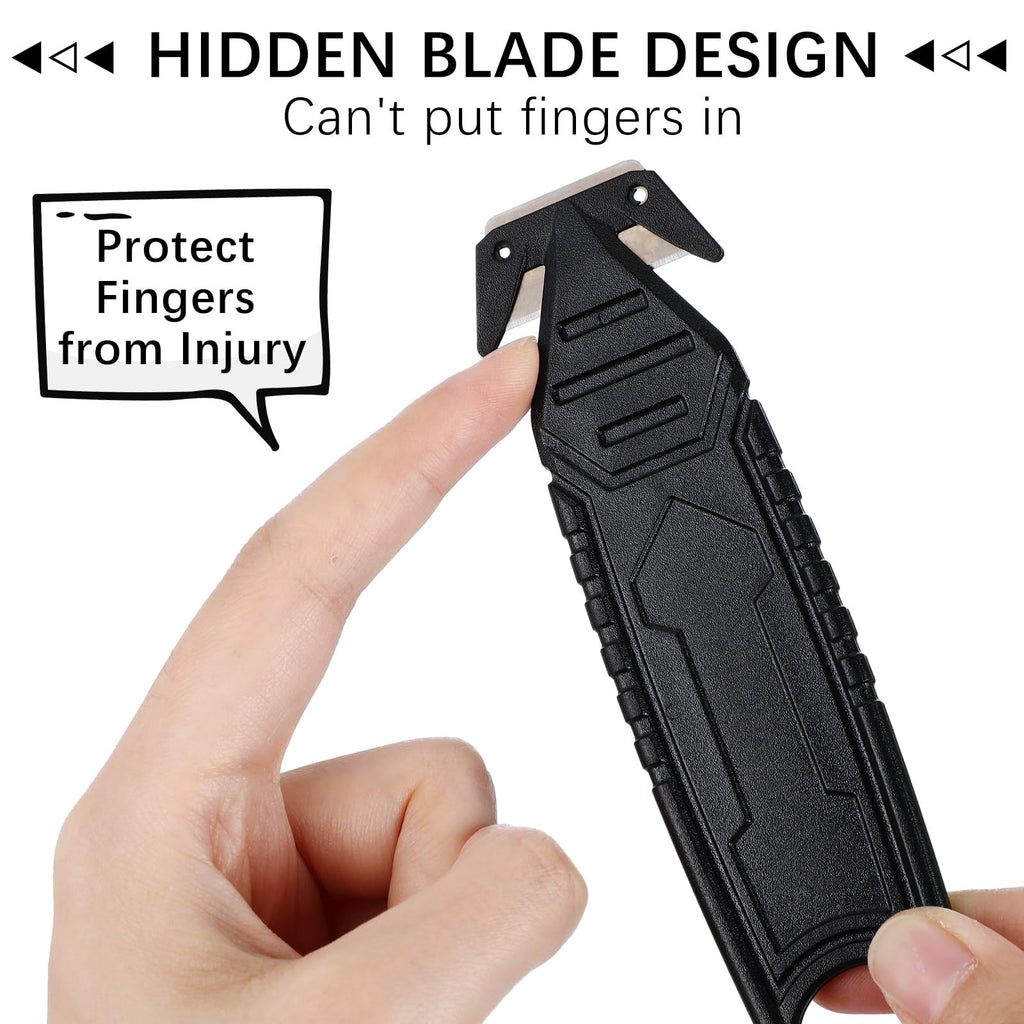 20 Pcs Safety Box Cutter with Concealed Blade Opener, Black