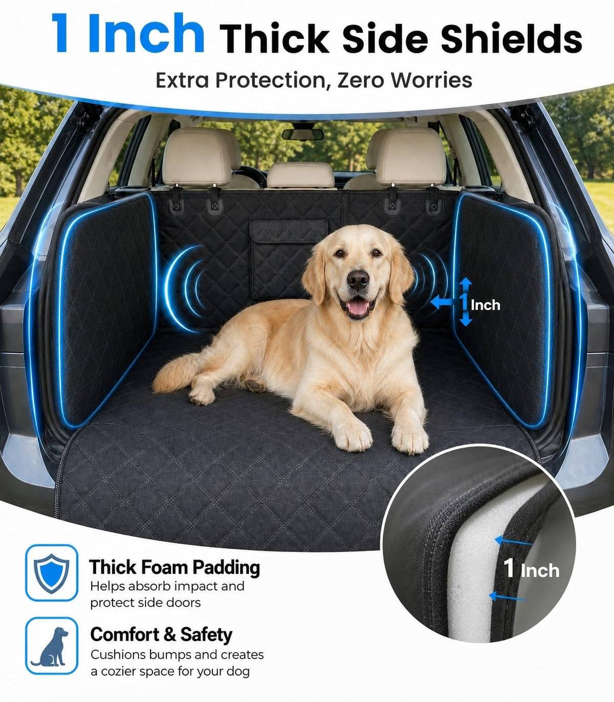 RYNVALE SUV Cargo Liner for Dogs, Full Coverage with Cushioned Sides