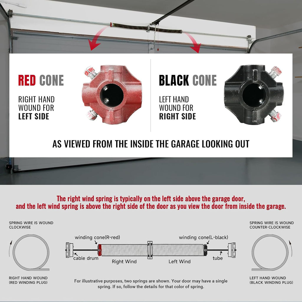 Right Hand Wind (Red Cone) 2" Garage Door Torsion Spring with Non-Slip Winding Bars & Gloves, Electrophoresis Black