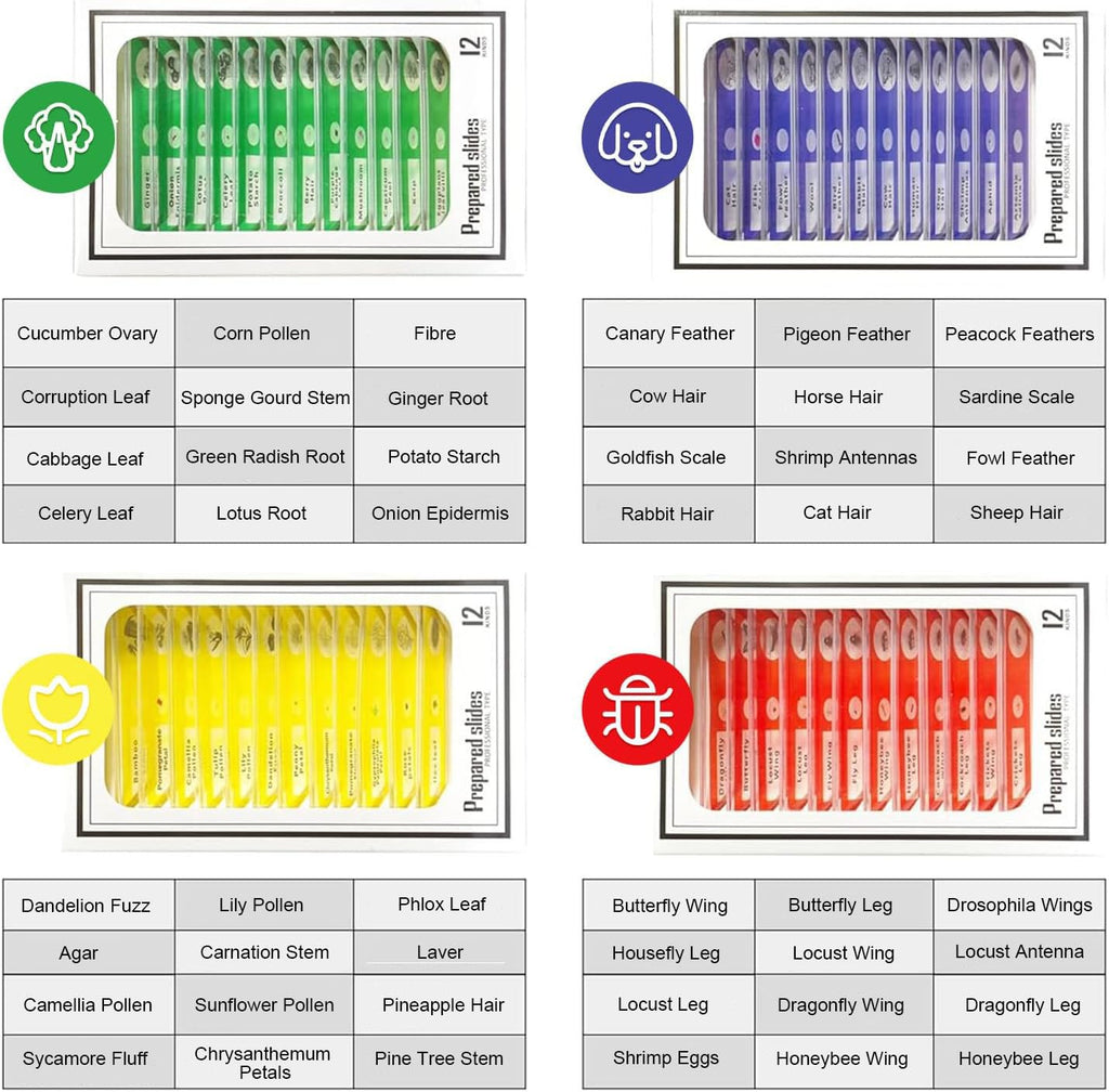 48Pcs Prepared Microscope Slides Specimen Set for Stereo Microscope | Safe Plastic Biological Samples of Animals