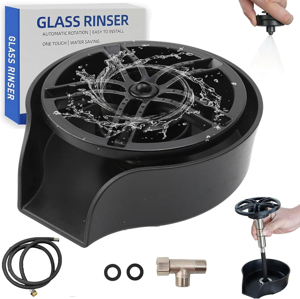 Glass Rinser for Kitchen Sink, High Pressure 360 Degree Rotating Glass Rinser with Pull-Out Spray Gun, Cup Washer
