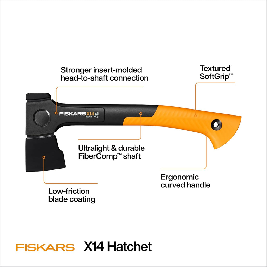 X14 Universal Axe 14", Camping Hatchet for Chopping Wood Kindling | Improved Head Design, Low-Friction Coated Steel