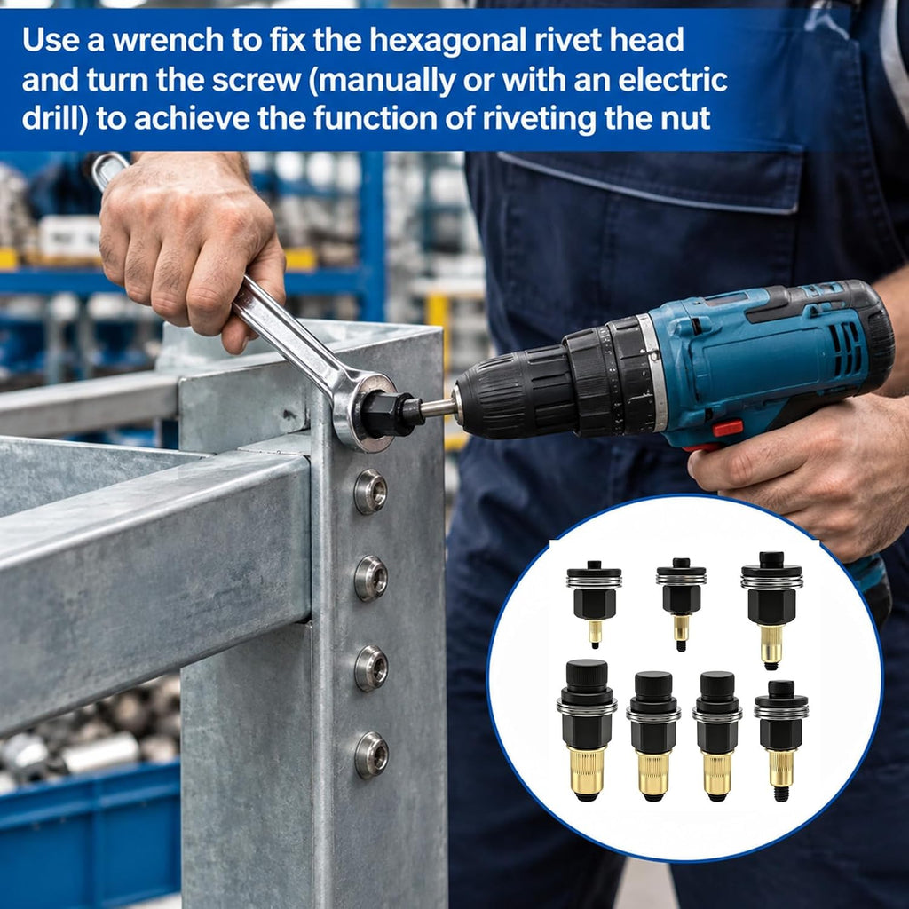7Pcs Carbon Steel Rivet Nut Tool Kit, Triple Drive Rivnut Set