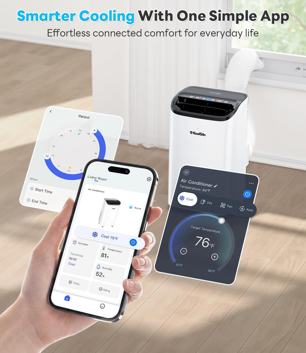 14,000 BTU Portable Air Conditioner with WiFi & Remote Control, Cools Up to 700 Sq.Ft, Auto-Evaporation Low Noise