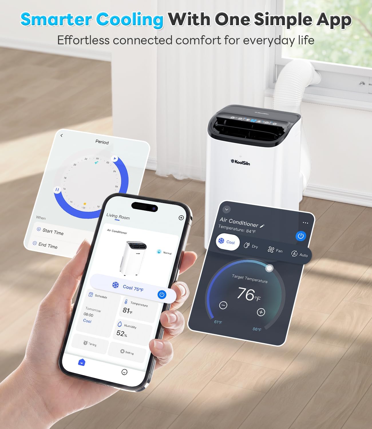 14,000 BTU Portable Air Conditioner with WiFi & Remote Control, Cools Up to 700 Sq.Ft, Auto-Evaporation Low Noise