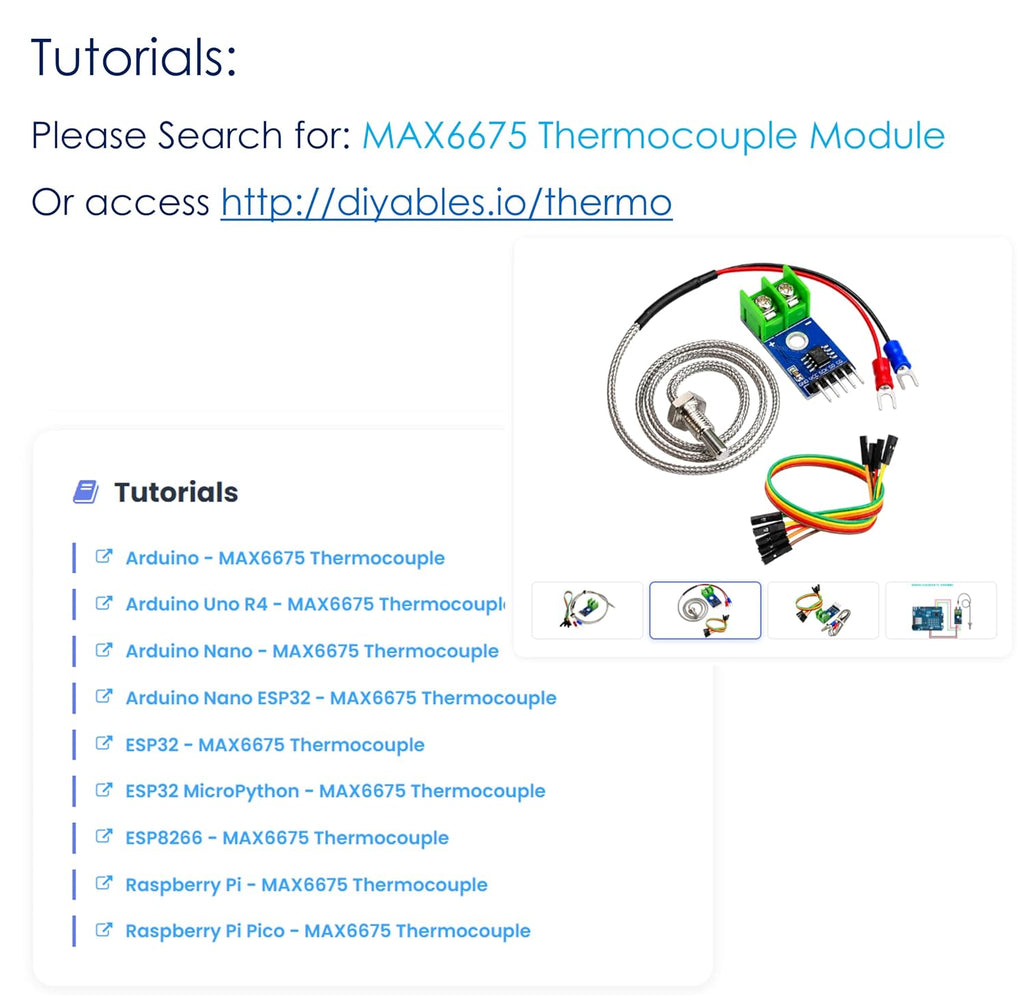 MAX6675 Thermocouple Module with K Type Thermocouple Temperature Sensor SPI Interface 3-5V for Arduino ESP32 Raspberry Pi, M6 Screw Set