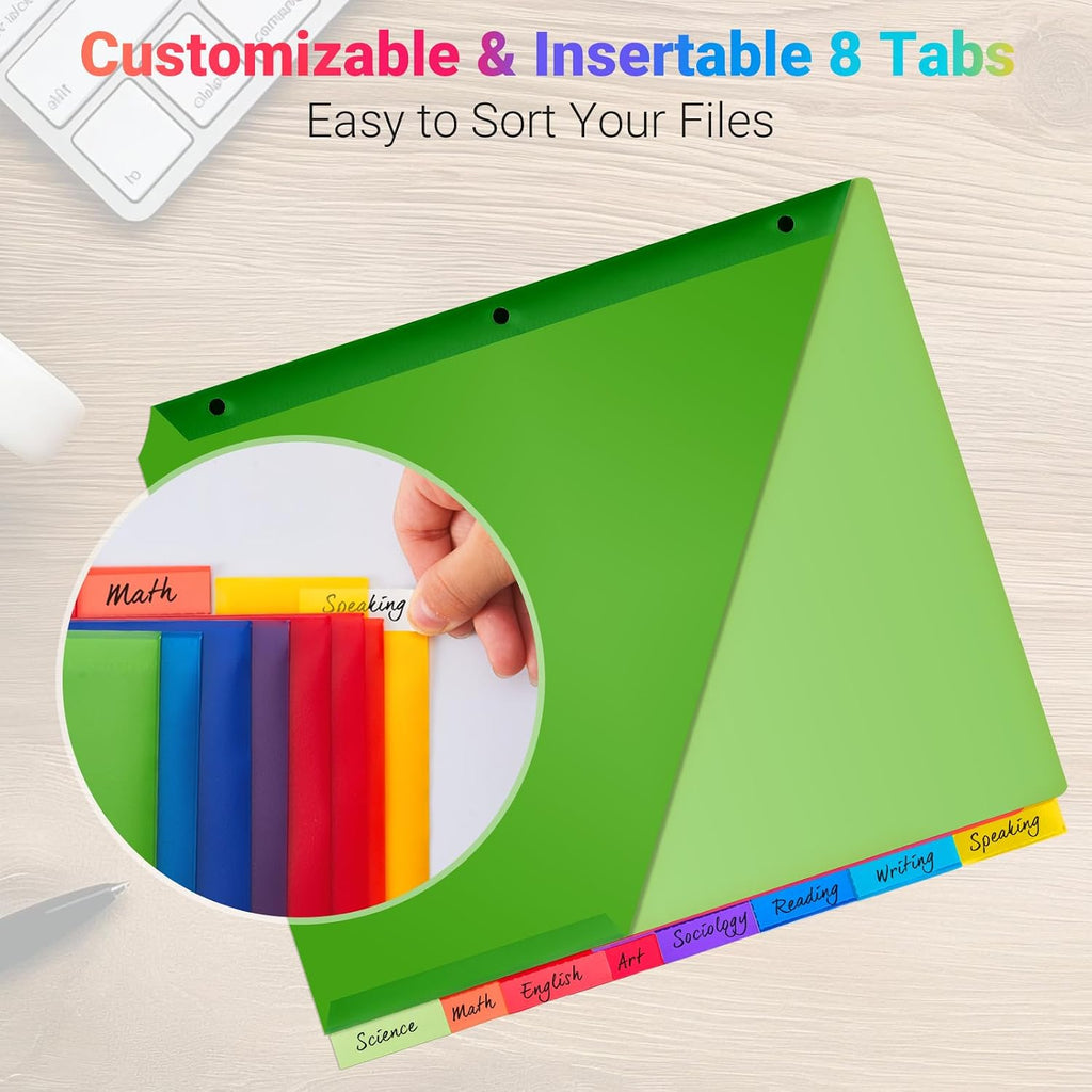 8-Tab Dividers for 3-Ring Binders, 48 Counts 3 Holes Index Dividers with 2 Pockets, Insertable 8 Tabs Binder Divider