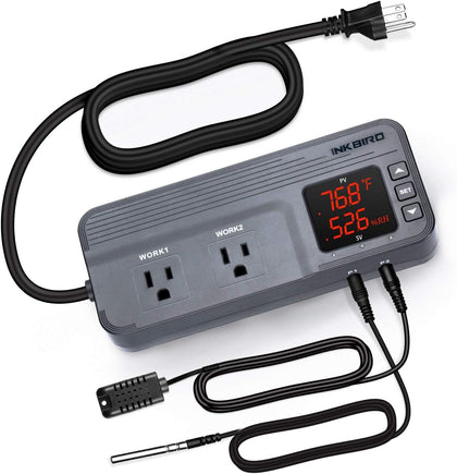 Temperature and Humidity Controller ITC-608T Pre-Wired Dual Stage Thermostat 120VAC 15A 1800W ETL Listed Mushroom