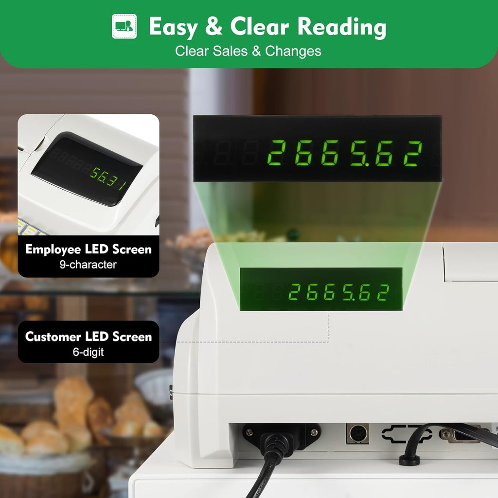 Modern Electronic Cash Register with Built-in Thermal Printer and Secure Cash Drawer, Commercial Electronic Cash
