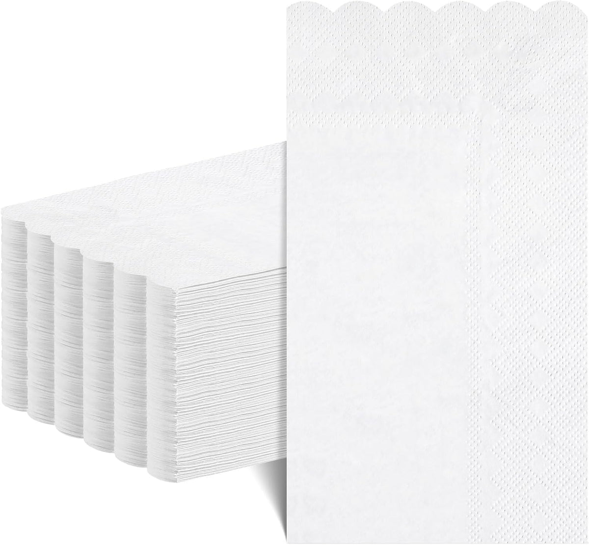 60 Pcs White Napkins, 2 Ply Disposable Scalloped Napkins