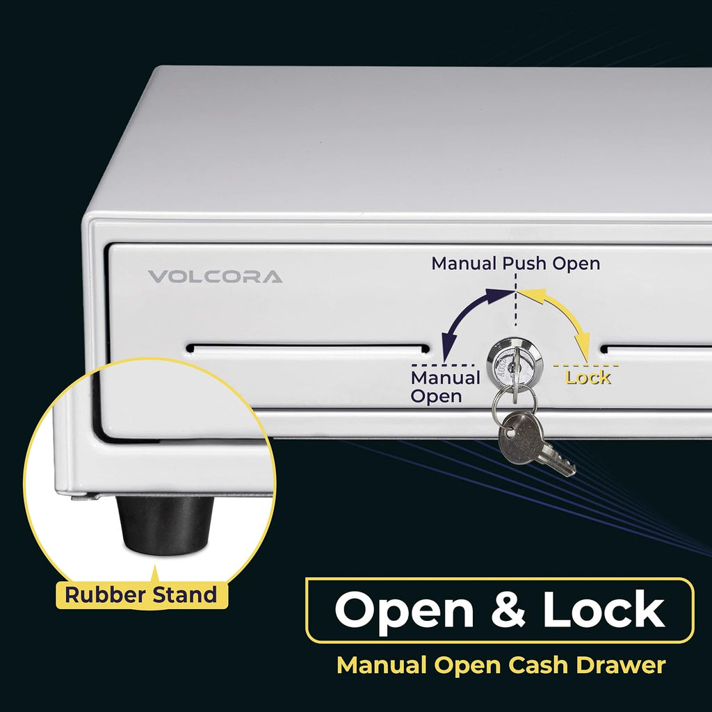13" Manual Push Open Cash Register Drawer for Point of Sale (POS) System, White Heavy Duty Till with 4 Bills and 5