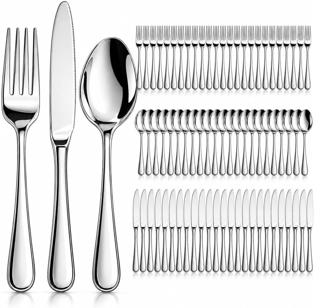 72-Piece Silverware Set for 24, Stainless Steel Flatware, Dishwasher Safe