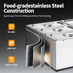 Commercial Food Warmer 48 Qt Stainless Steel Steam Table Countertop Buffet Warmer, 6-Pan 1500W Electric Bain Marie