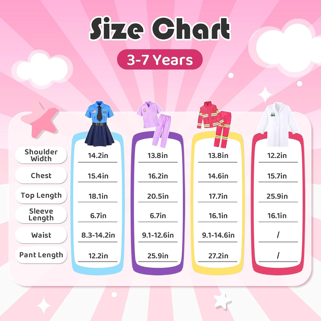 4-in-1 Career Dress Up Clothes for Girls Ages 3-8, Doctor, Firefighter & Police Costumes, Pretend Play Gift for Kids