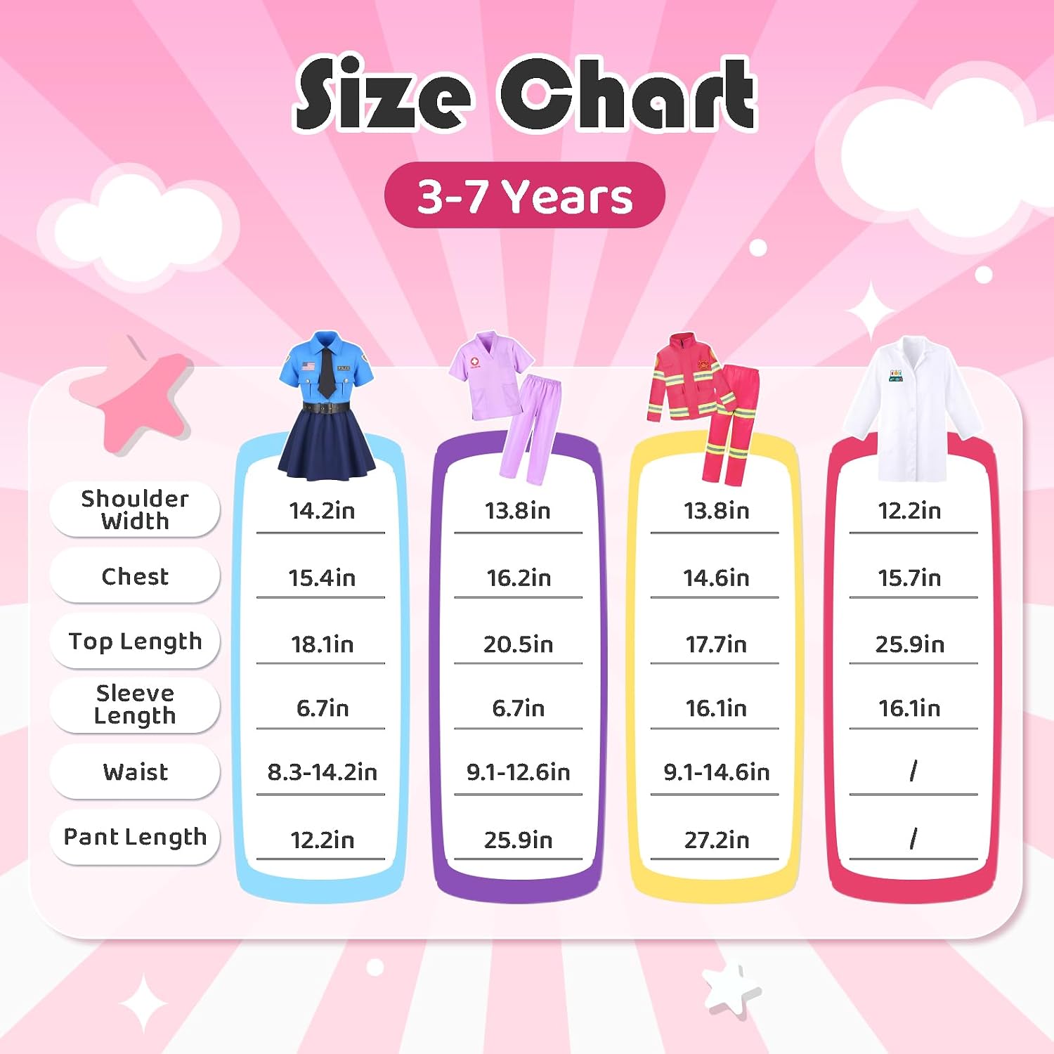 4-in-1 Career Dress Up Clothes for Girls Ages 3-8, Doctor, Firefighter & Police Costumes, Pretend Play Gift for Kids