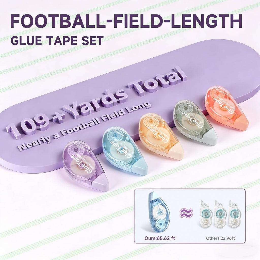 65.62 ft Extra-Long Glue Tape, 0.31 in Wide Scrapbook Tape, 5-Pack, Photo-Safe Acid-Free Double Sided Tape for