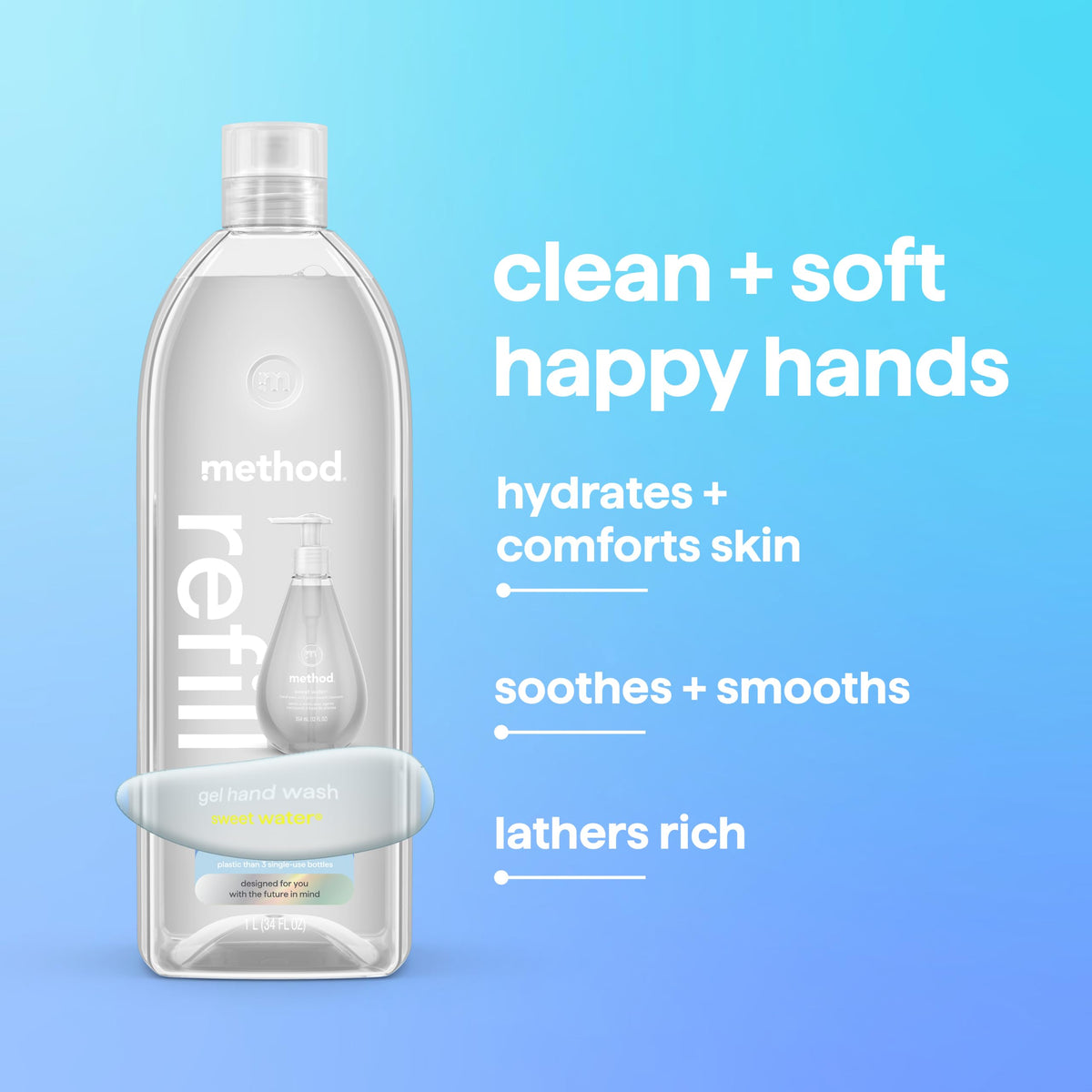 Gel Hand Wash Refill, Sweet Water, 34 fl oz