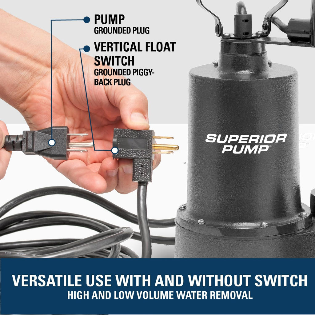 Superior Pump 92341 1/3 HP Cast Iron Submersible Sump Pump with Vertical Float Switch