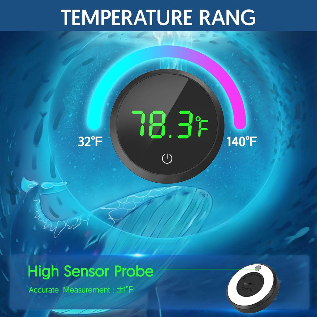 Fish Tank Thermometer Aquarium Thermometer Wireless Touch Stick Digital Aquarium Thermometer LED Display ±1°F for