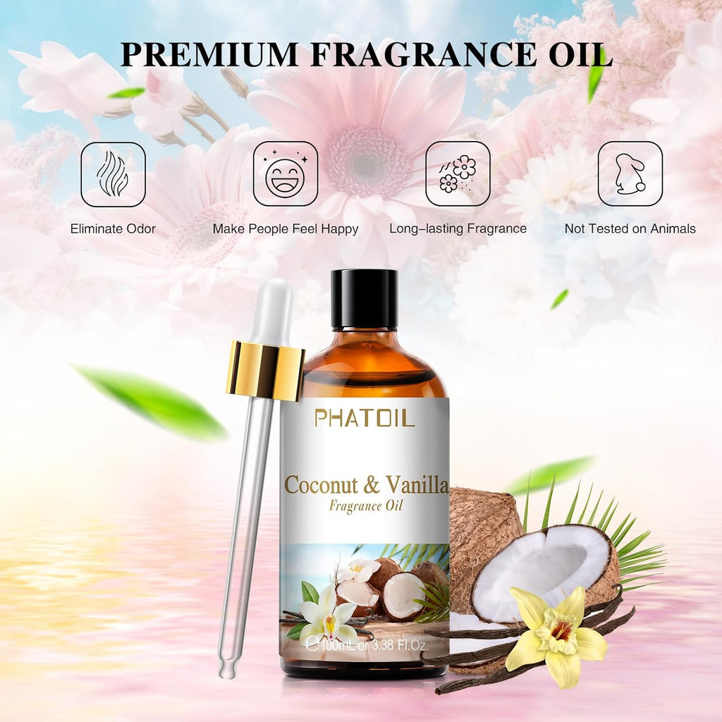 Coconut & Vanilla Fragrance Oil for Diffuser Aromatherapy 3.38FL.OZ | Long Lasting Scented Oils For Humidifier, Air