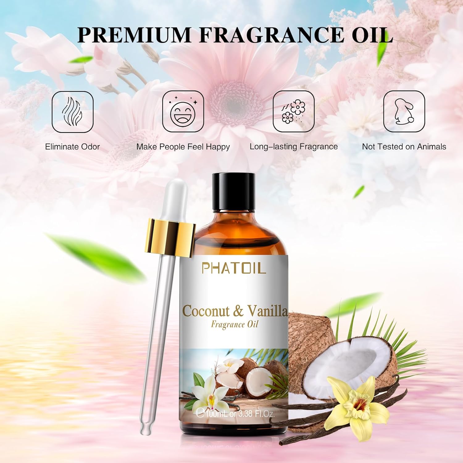 Coconut & Vanilla Fragrance Oil for Diffuser Aromatherapy 3.38FL.OZ | Long Lasting Scented Oils For Humidifier, Air