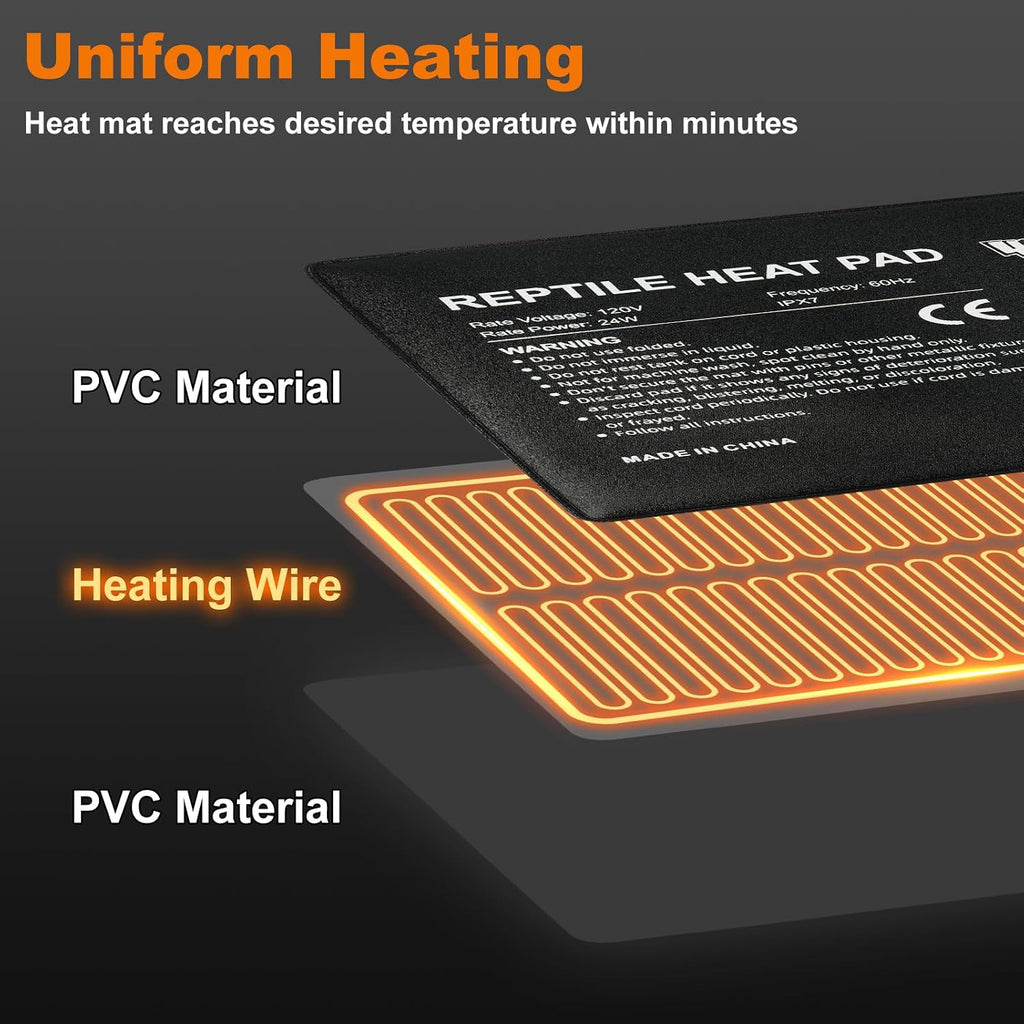 Reptile Heat Pad 8x18 Inch 24W Under Tank Terrarium Heating Mat, Reptile Heat Mat, Reptile Heating Pad for Turtle