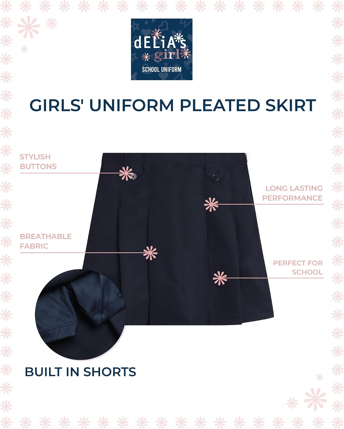 Girls Uniform Skort 2 Pack Twill School Uniform Scooter Skirt | Soft Breathable Weave, Hidden Shorts and Elastic