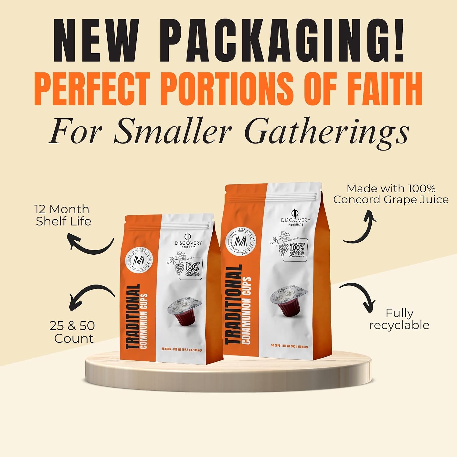 DISCOVERY PRODUCT Prefilled Communion Cup & Wafer,Travel 25ct Traditional