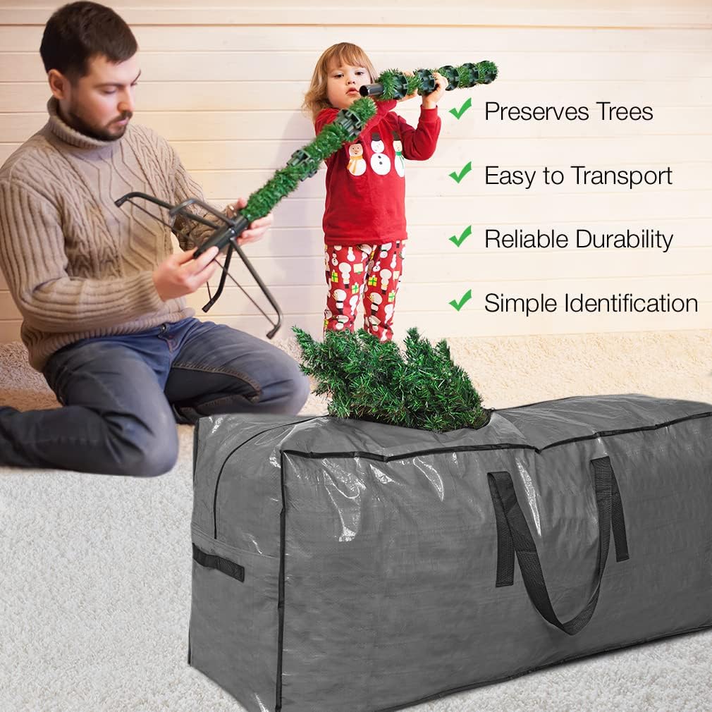 Christmas Tree Storage Bag - Tall Disassembled Holiday Tree Storage Case in Protective Zippered Gray Bag (9ft)