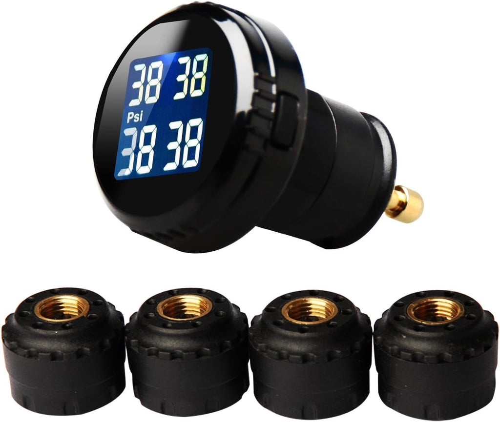 Wireless Tire Pressure Monitoring System (TPMS) for Small Size 4-tire Vehicles, Including 4 External Cap sensors
