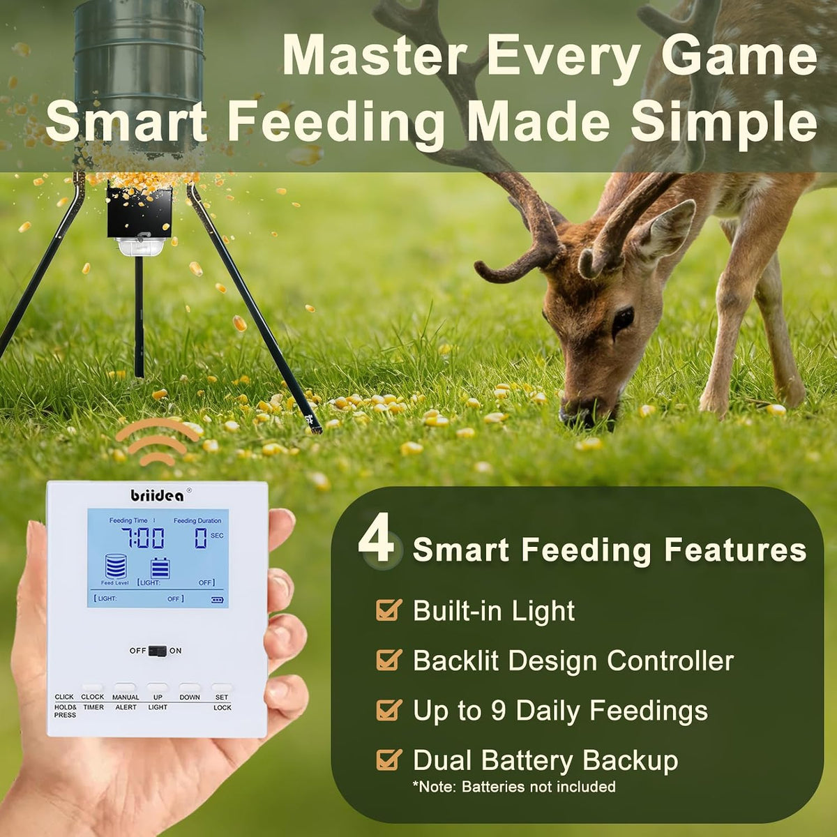12V Automatic Deer Feeder Kit with 18V Solar Panel, Wireless Remote Control, Built-in Light & Digital Timer
