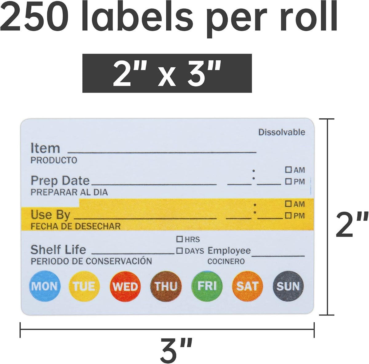 2"x3" Dissolvable Labels 250 Pcs Shelf Life Food Rotation Use by