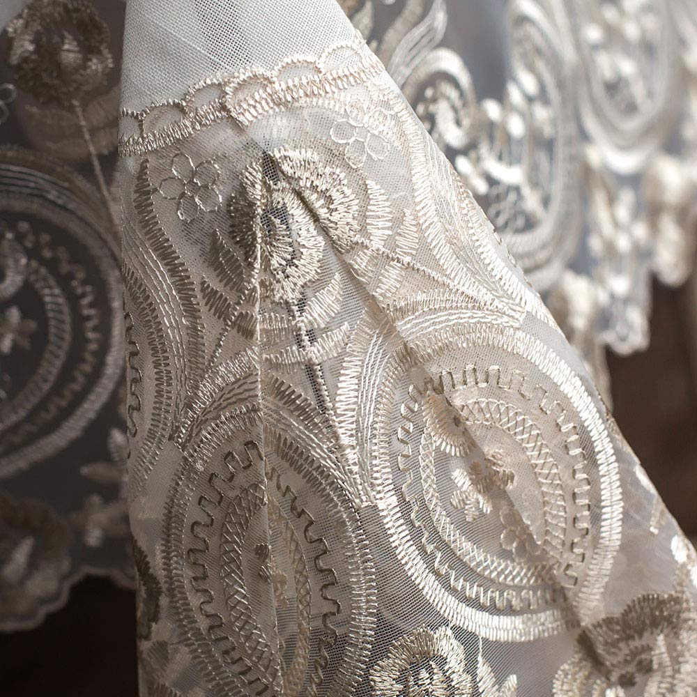 Beige Lace Rectangle Tablecloth Macrame Embroidered 60 x 104 Inch