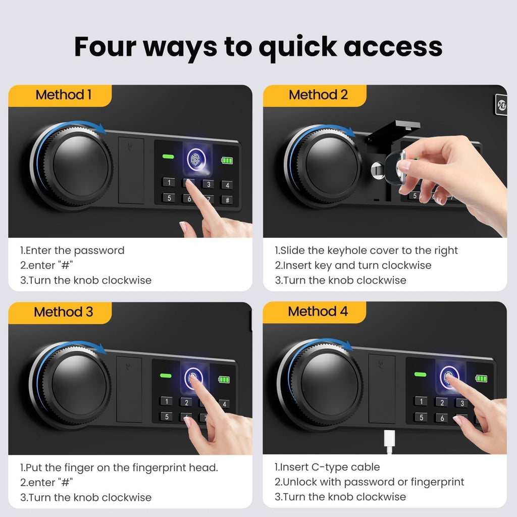 Biometric Safe with Fireproof Bag, Quick-Access Security Safe Box with Upgraded Personal, Steel Fingerprint Safe for