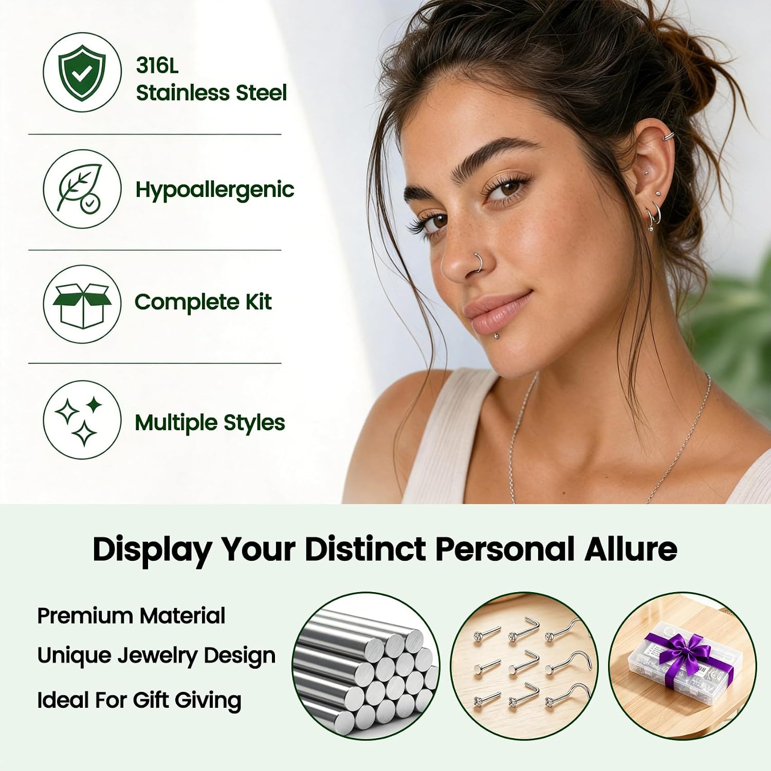 Body Piercing Kit with Piercing Jewelry, Complete 91PCS Set
