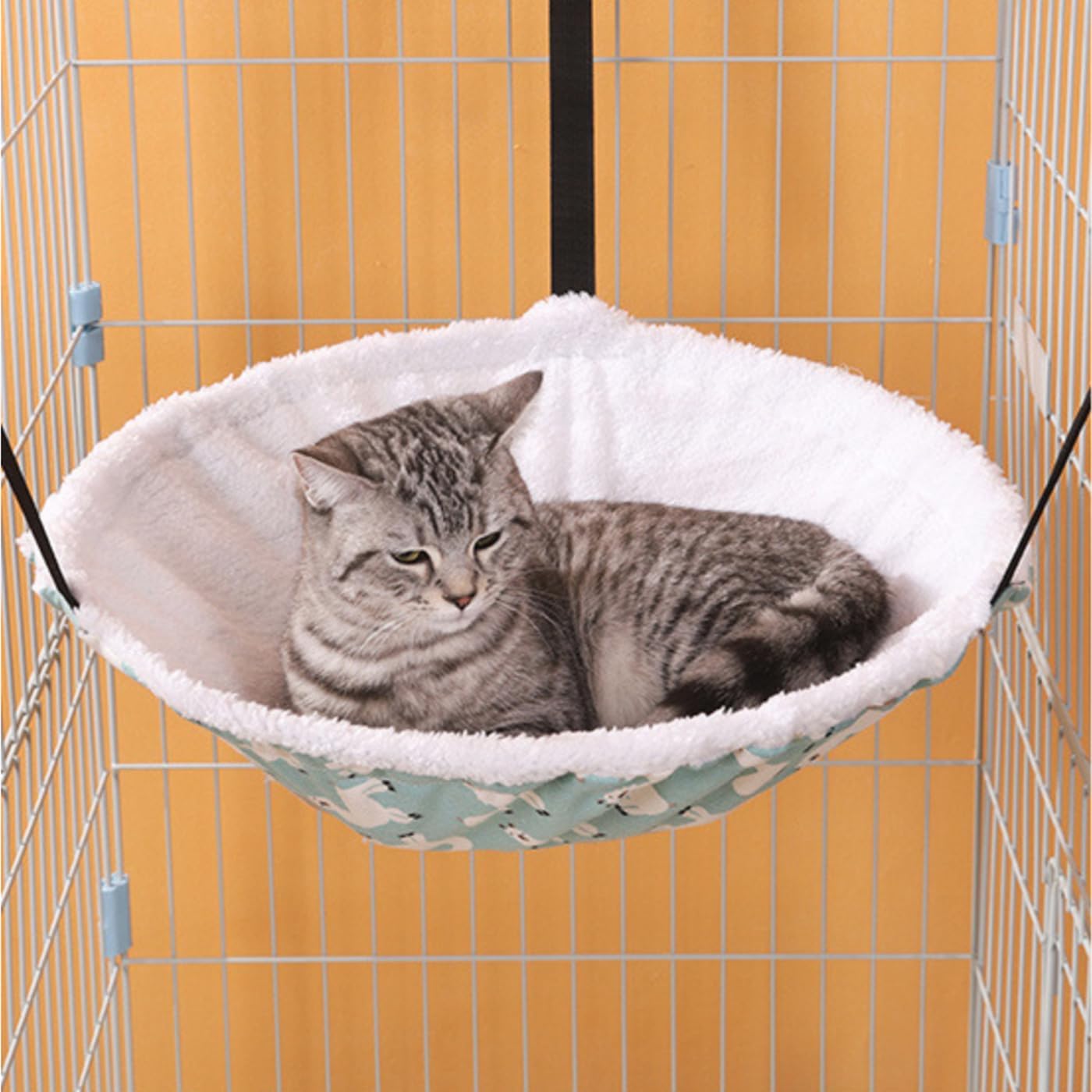 2-Pack Cat Hammock Lounge Cat Hanging Bed for Cage Kennel Chair with Metal Frame, Adjustable Straps (Cyan)