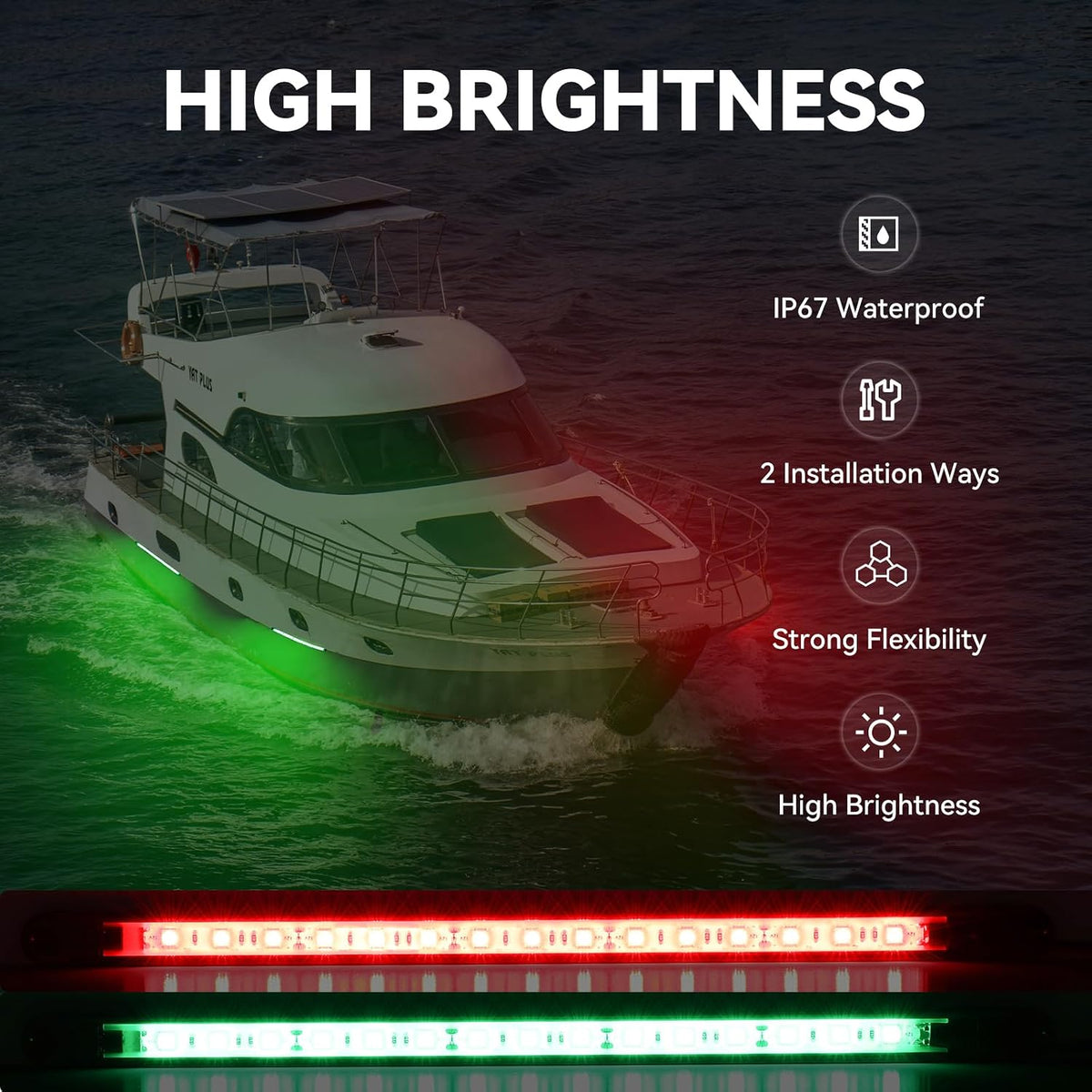 Boats Led Navigation Strip Lights, Red & Green, IP 67 Waterproof