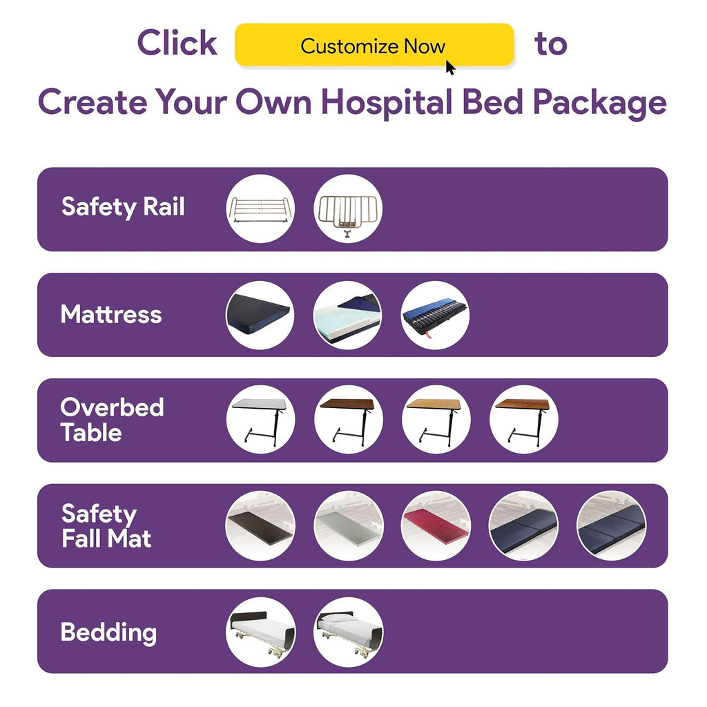 Full Electric Hospital Bed for Home Use with Customizable Package - 450 lbs, Height Adjustable 15"-23", 36 x 80"