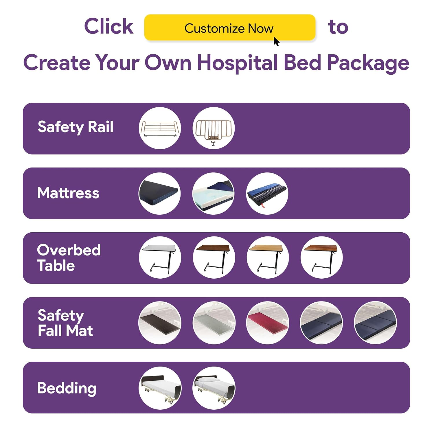Full Electric Hospital Bed for Home Use with Customizable Package - 450 lbs, Height Adjustable 15"-23", 36 x 80"