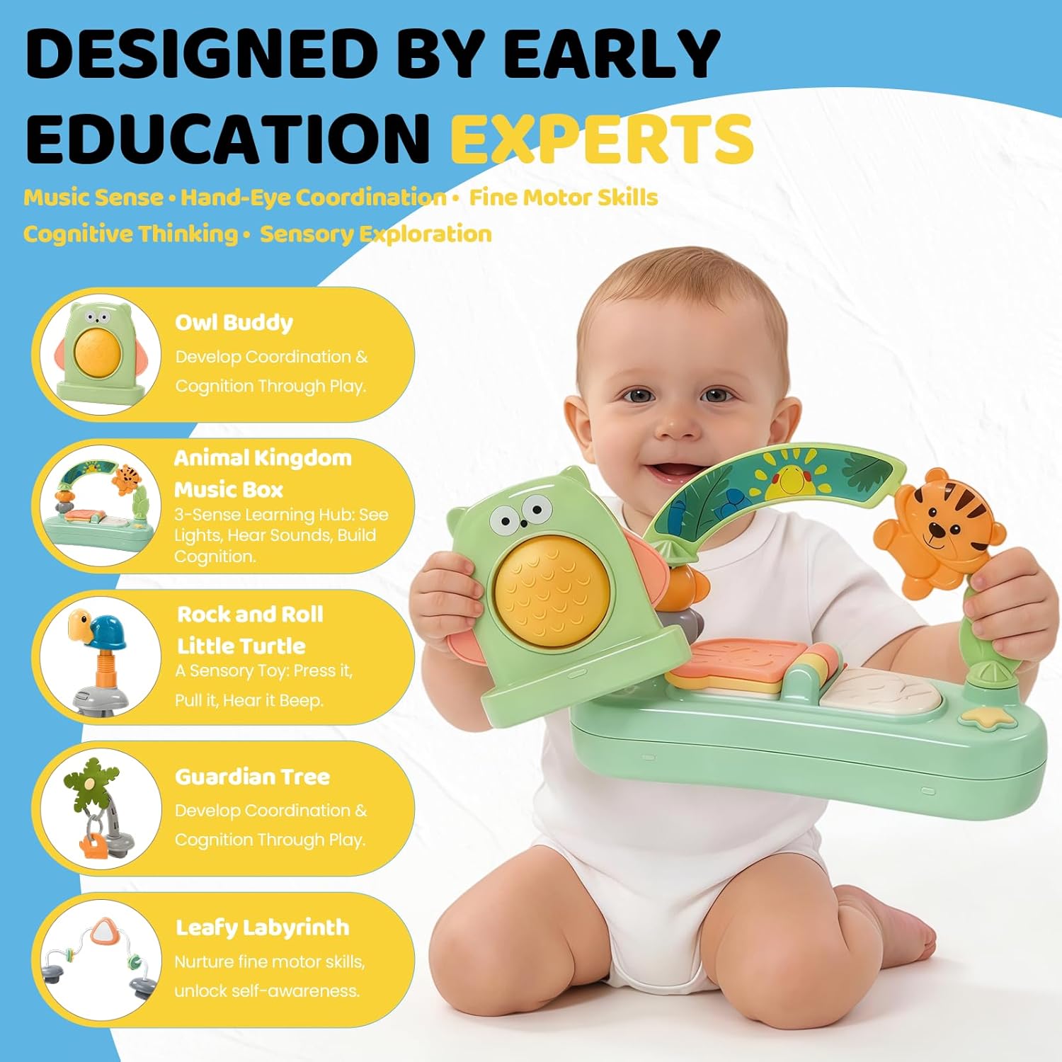 6-in-1 Baby Activity Center | 4 Stage Montessori-Inspired Toys | Grow Stationary Standing Toddler Table | Jumpers &
