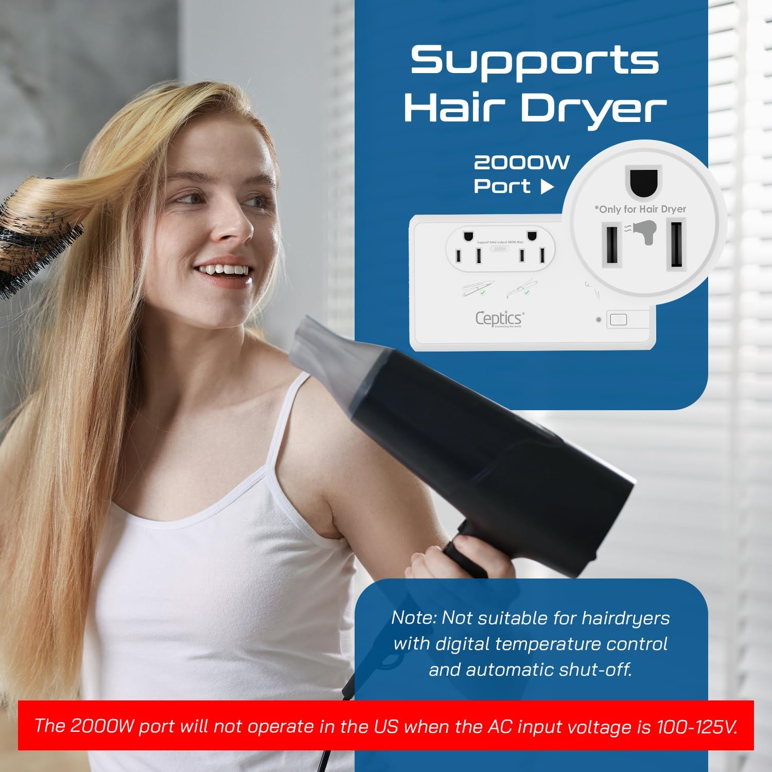 2000W Travel Voltage Converter for Hair Dryer & 200W Convert 220V to 110V for Curling Iron, Straightener, Chargers