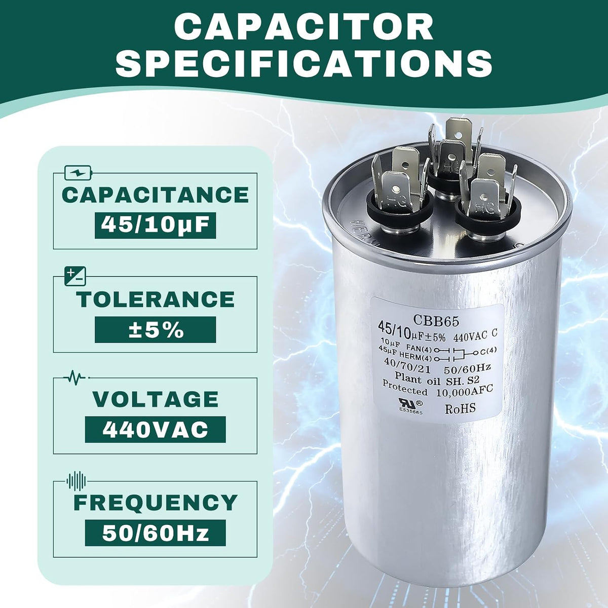 89M83 100335-15 Dual Run Capacitor Compatible with Lennox GE 45/10μF ±5% 440VAC 89M83 Capacitor for HVAC Capacitor for Air Conditioner Condenser Fan Motor and Compressor Replacement