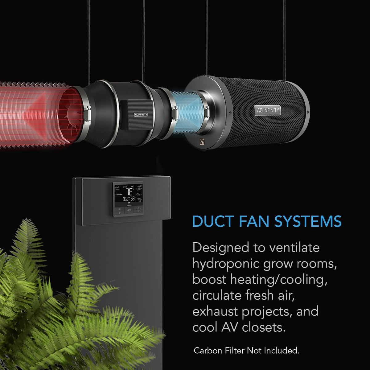 AC Infinity CLOUDLINE T12, Quiet 12” Inline Duct Fan w/Environment Control